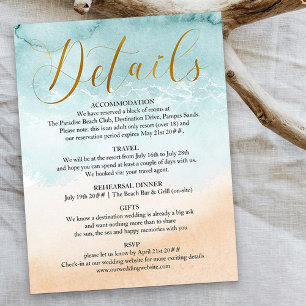 Information om beach Guld Calligraphy Destination Tilläggskort