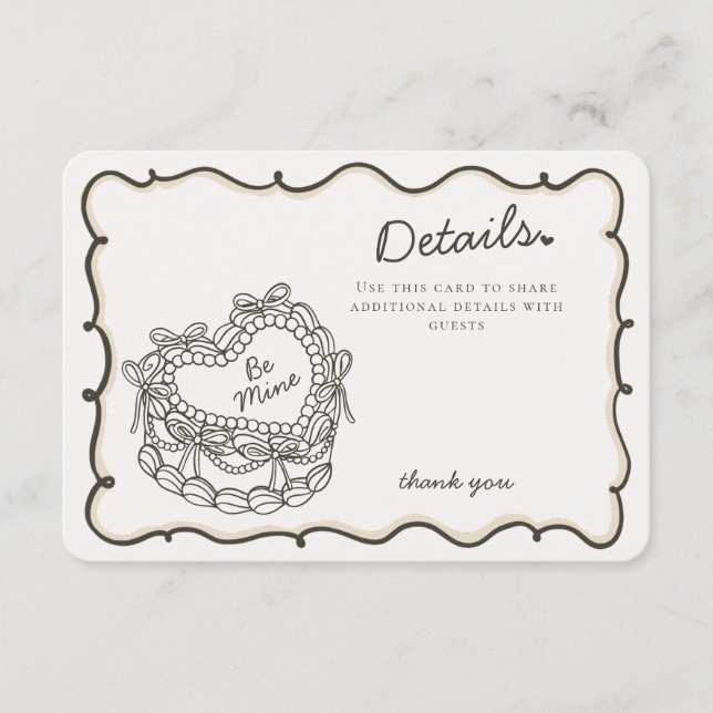 Information om Beige Bow Retro Heart Coquette Cake Tilläggskort (Framsida)