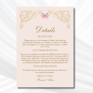 Information om Beige Ornate Rococo Vintage bröllop Tilläggskort