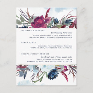 Information om Berry Burgundy Blue Blommigt Bröllo Tilläggskort