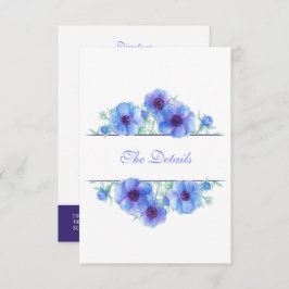 Information om blå anemon blommigt bröllop QR-kod Tilläggskort