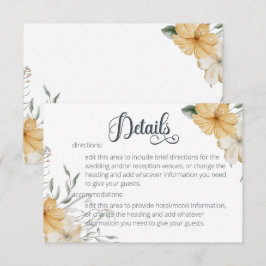 Information om blå Gult och vit Blommigt Bröllop Tilläggskort