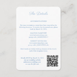 Information om blå och vit monogram QR-kod Bröllop Tilläggskort