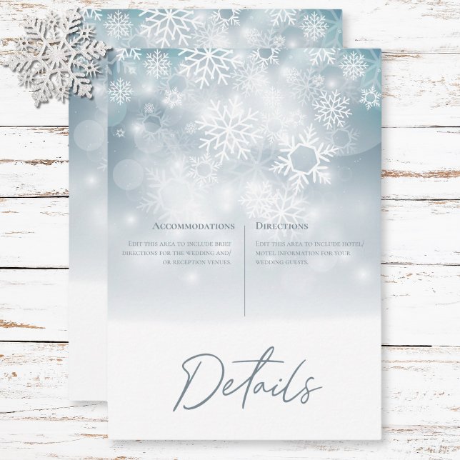 Information om blå vinter Snö Modern Bröllop Tilläggskort (Blue Winter Snow Modern Wedding Details Enclosure Card)