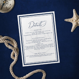Information om blå vit ankare Nautical Bröllop Tilläggskort
