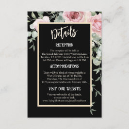 Information om Black and Rosa Blommigt Boho Bröllo Tilläggskort