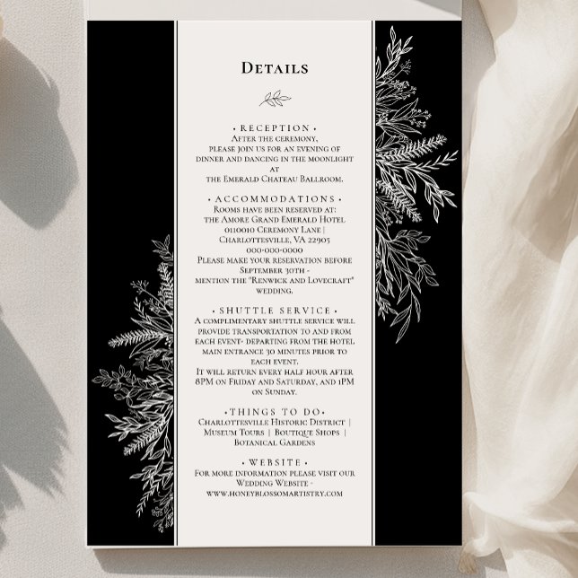 Information om Black and White Greenery Bröllop Mo Tilläggskort (Skapare uppladdad)