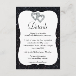 Information om Black Glitter Diamond Hearts Bröllo Tilläggskort