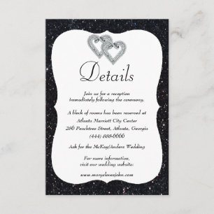Information om Black Glitter Diamond Hearts Bröllo Tilläggskort