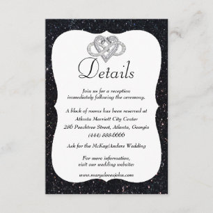 Information om Black Glitter Infinity Heart Bröllo Tilläggskort