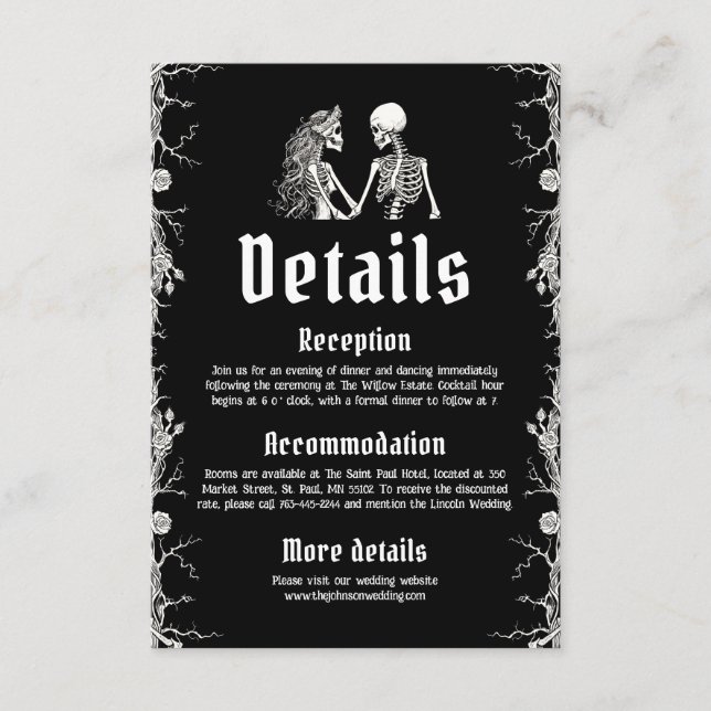 Information om Black Gothic Halloween Skeletons Br Tilläggskort (Framsida)