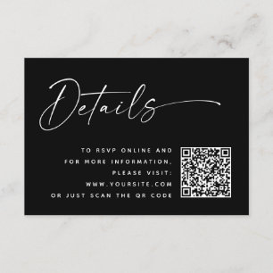 Information om Black Modern Minimalist Bröllop Q Tilläggskort