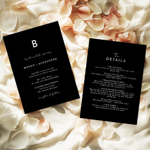 Information om Black Modern Script Monogram Bröllo Inbjudningar