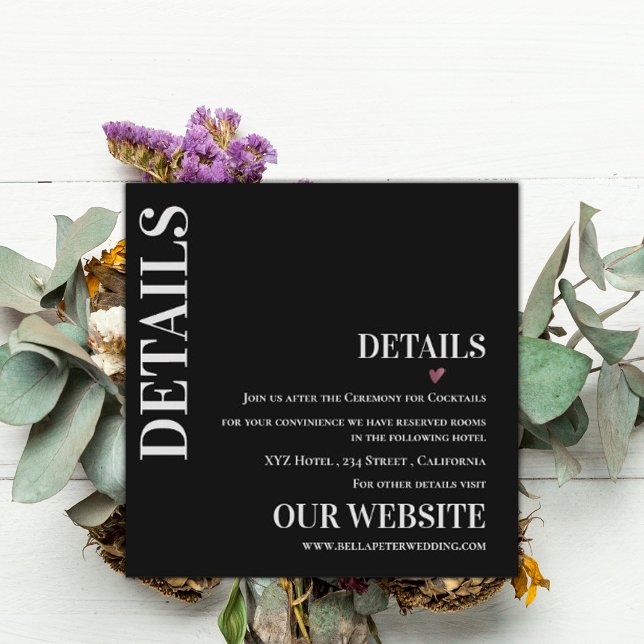 Information om Black White Contemporary Modern Brö Tilläggskort (Black White Contemporary Modern Wedding Details Enclosure Card)