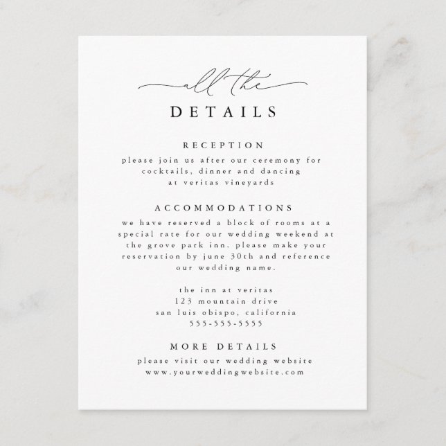 Information om Black & White Modern Elegant bröllo Tilläggskort (Framsida)