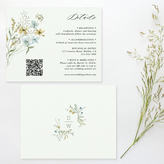 Information om blek Grönt Delikat Wildblomma Bröll Tilläggskort (Front & Back)