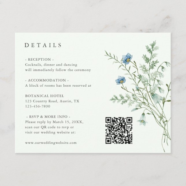 Information om blek Grönt Elegant Wildblomma Bröll Tilläggskort (Framsida)