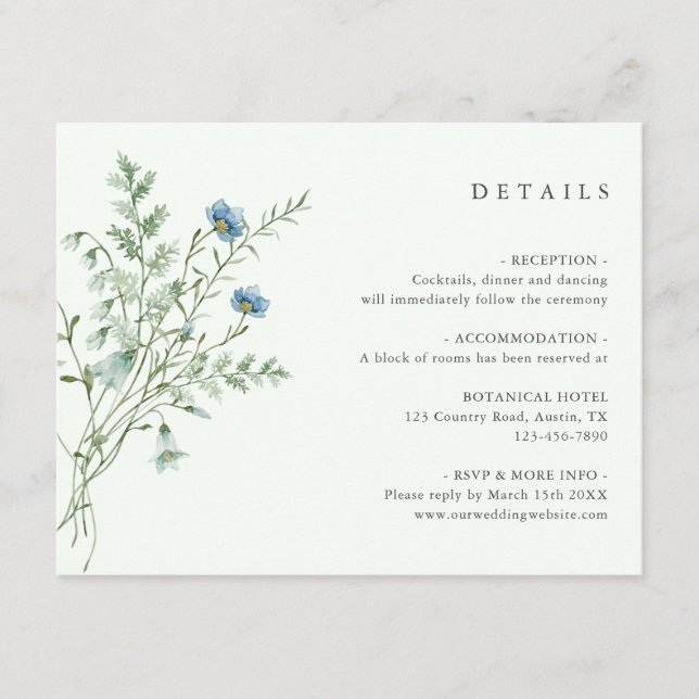 Information om blek Grönt Elegant Wildblomma Bröll Tilläggskort (Framsida)