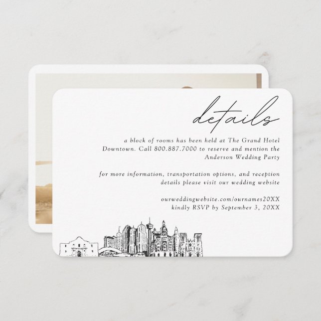 Information om blockering av San Antonio Bröllop H Tilläggskort (Fram/baksida)