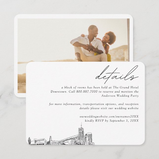 Information om blocket Akron Bröllop Hotel Room Tilläggskort (Fram/baksida)