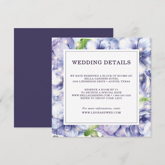 Information om blommigt Anemone Lila Bröllop Inbjudningar (Fram/baksida)