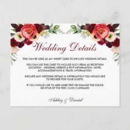 Information om blommigt Burgundy Boho Bröllop info Vykort