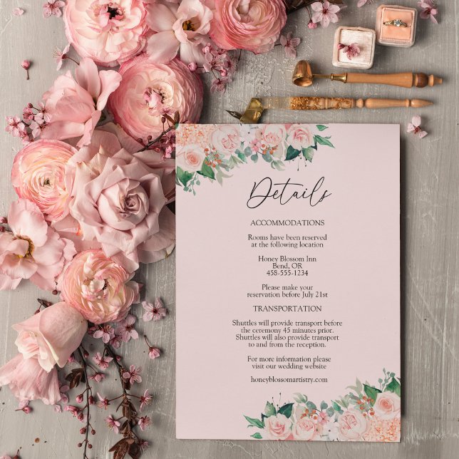 Information om  Blommigt Enkel Rosa Bröllop Tilläggskort (Skapare uppladdad)