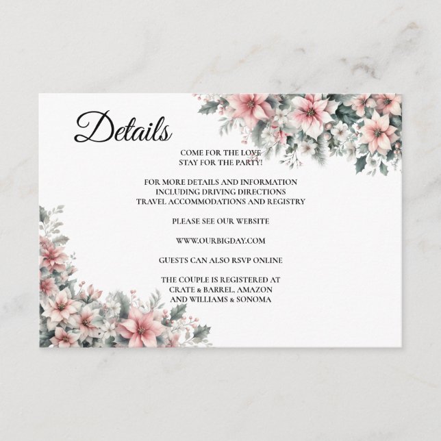 Information om Blommigt för rosa Poinsettia-hölje Tilläggskort (Framsida)