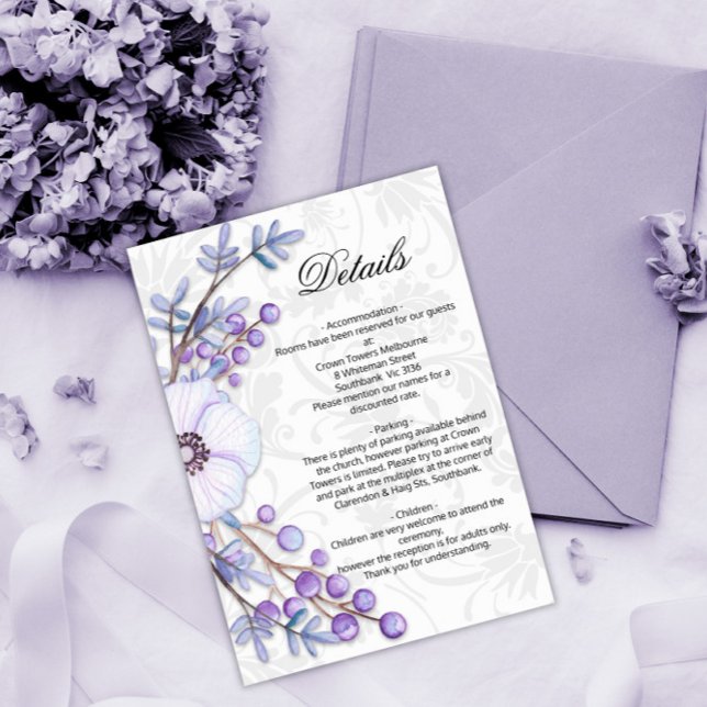 Information om blommigt Lila Bröllop Damask Tilläggskort (Skapare uppladdad)