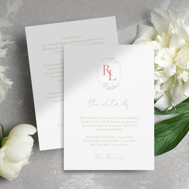 Information om blommigt Monogram Bröllop White Tilläggskort (Skapare uppladdad)