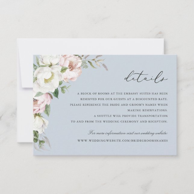 Information om blommigt  White Peony Greenery Info Inbjudningar (Framsida)