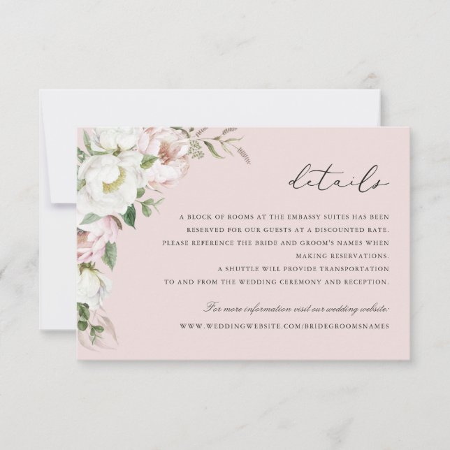 Information om blommigt  White Peony Greenery Info Inbjudningar (Framsida)