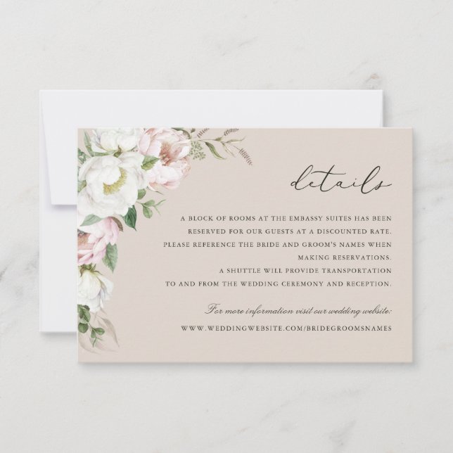 Information om blommigt  White Peony Greenery Info Inbjudningar (Framsida)