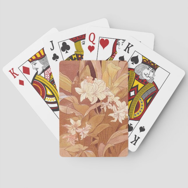 Information om Blommigten Alphonse Mucha Art nouve Casinokort (Baksidan)