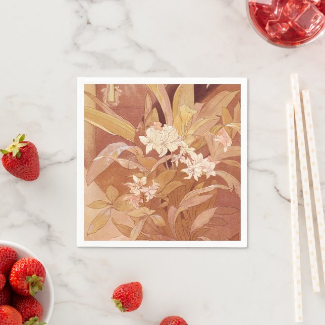 Information om Blommigten Alphonse Mucha Art nouve Pappersservett (Insitu)