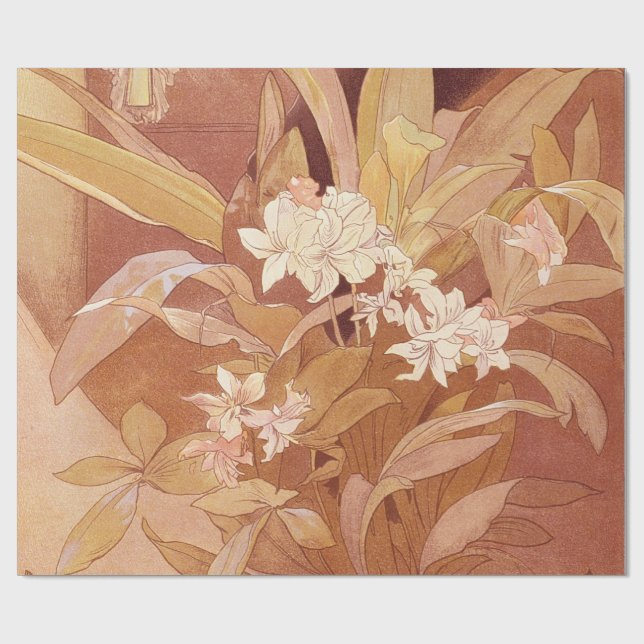 Information om Blommigten Alphonse Mucha Art nouve Presentpapper (Platt)