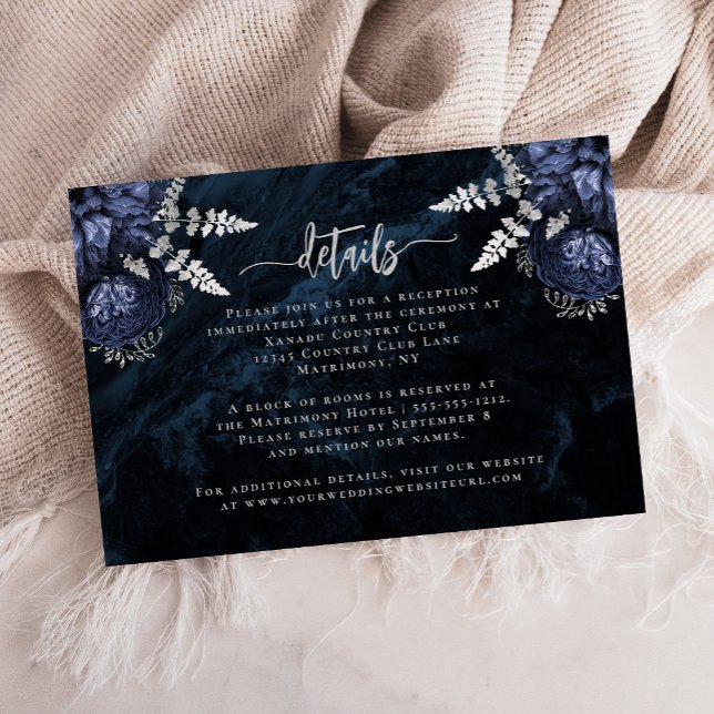 Information om Blommigten Bröllop i  Navy Blue Sil Tilläggskort (Skapare uppladdad)