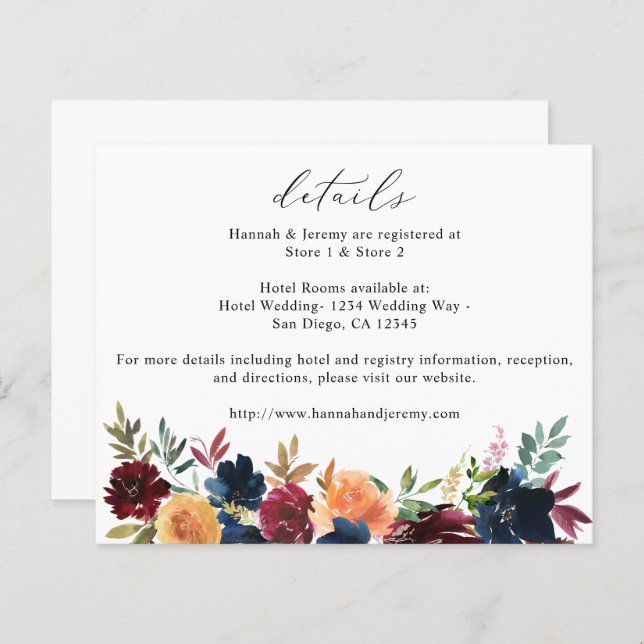 Information om Blommigten Budget Navy Blue, Burgun (Fram/baksida)