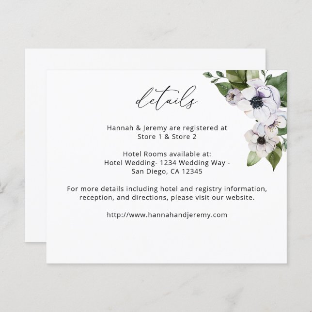 Information om Blommigten Budgetanemone White (Fram/baksida)