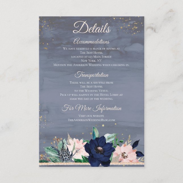 Information om Blommigten för dammblått Ro Guld-va Tilläggskort (Framsida)