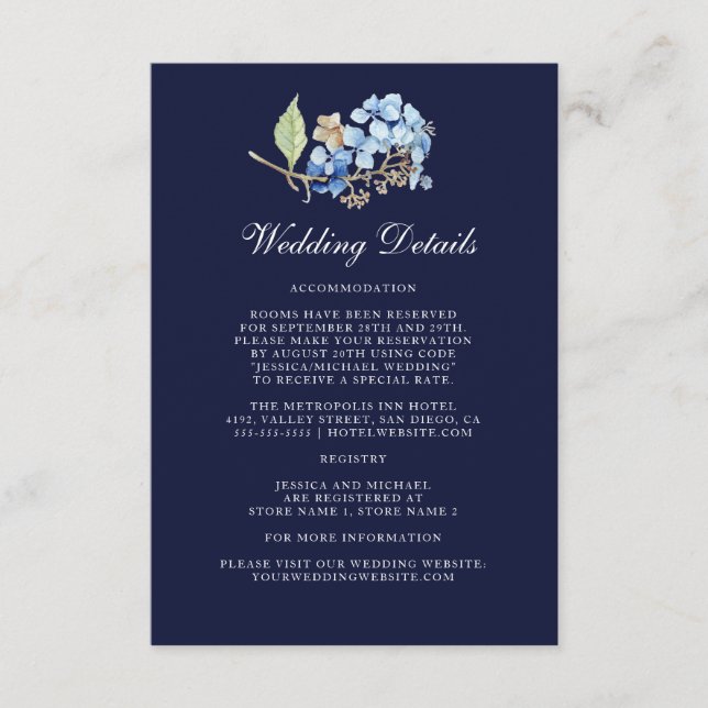 Information om Blommigten Hydrangea Bröllop i maro Tilläggskort (Framsida)