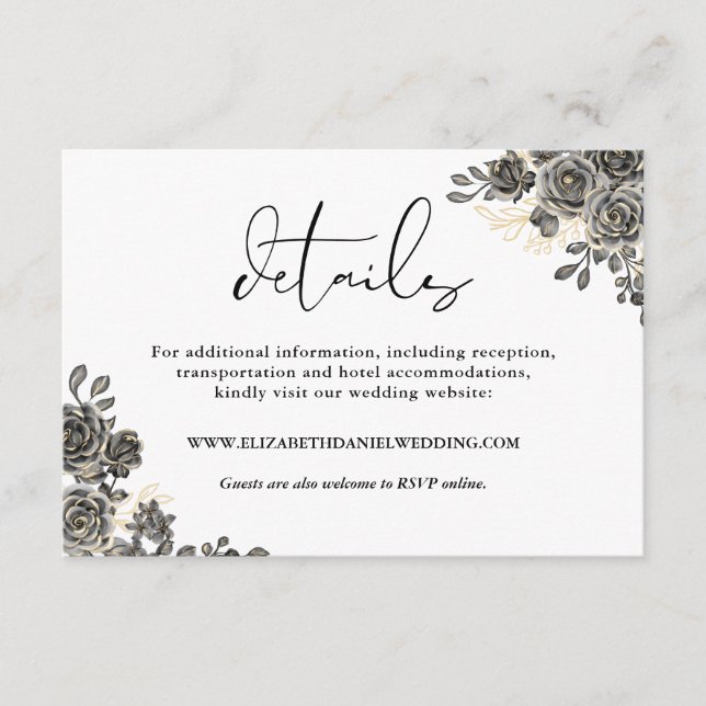 Information om Blommigten Ro Bröllop Gothic i eleg Tilläggskort (Framsida)