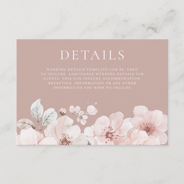 Information om  blommor och damm Rosa Bröllop Tilläggskort (Framsida)