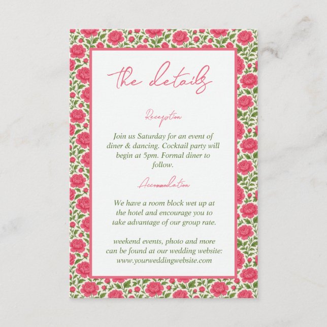 Information om Bloom Rosa Peony Blommigt Bröllop Tilläggskort (Framsida)