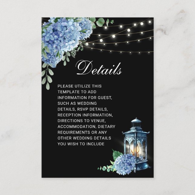 Information om Blue Hydrangea Lantern Black Boho B Tilläggskort (Framsida)