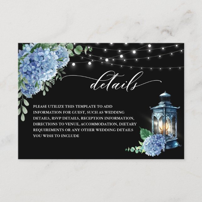 Information om Blue Hydrangea Lantern Black Boho B Tilläggskort (Framsida)