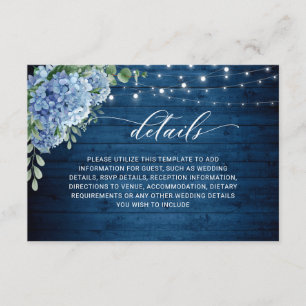 Information om Blue Hydrangea Lantern Wood Bröllop Tilläggskort