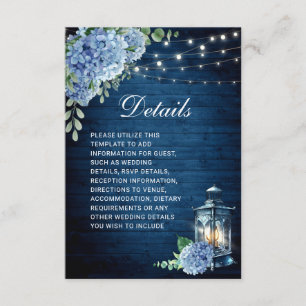 Information om Blue Hydrangea Lantern Wood Bröllop Tilläggskort
