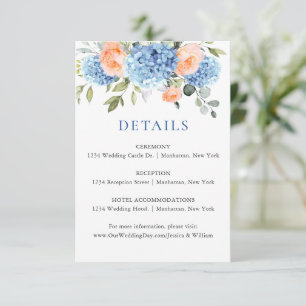 Information om Blue Hydrangea Rosa ros Bröllop Tilläggskort
