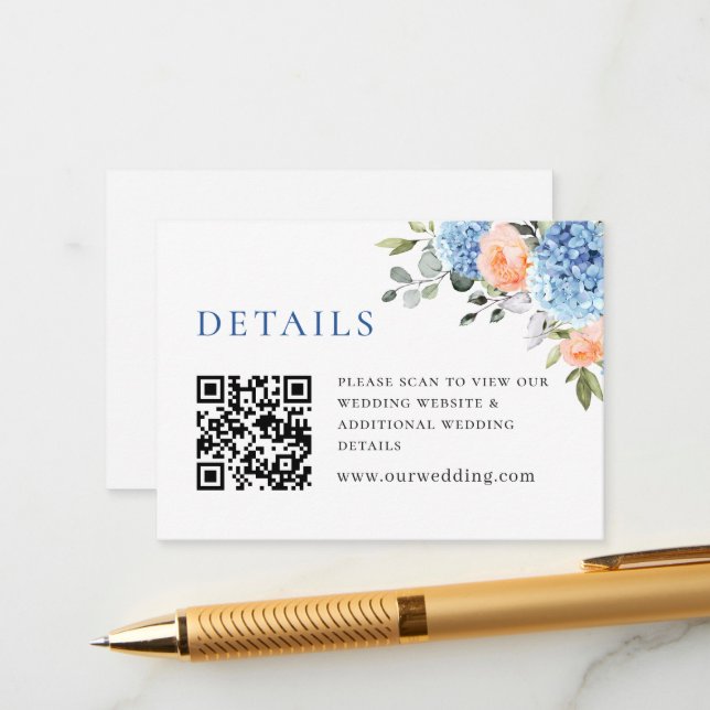 Information om Blue Hydrangea  Rosa ros Bröllop Tilläggskort (Fram/Back In Situ)